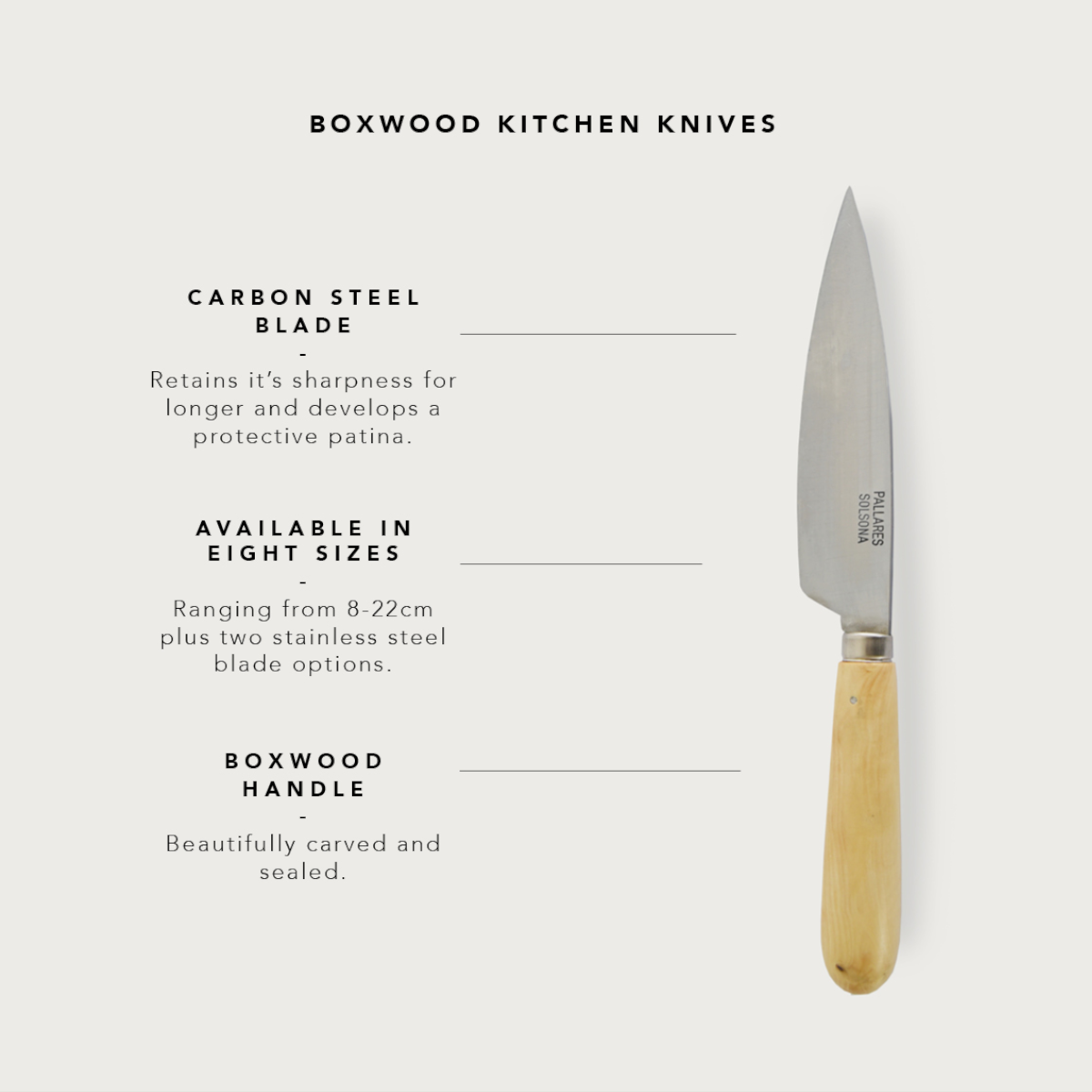 Pallares | Kitchen Knife | Boxwood & Carbon Steel | 16cm