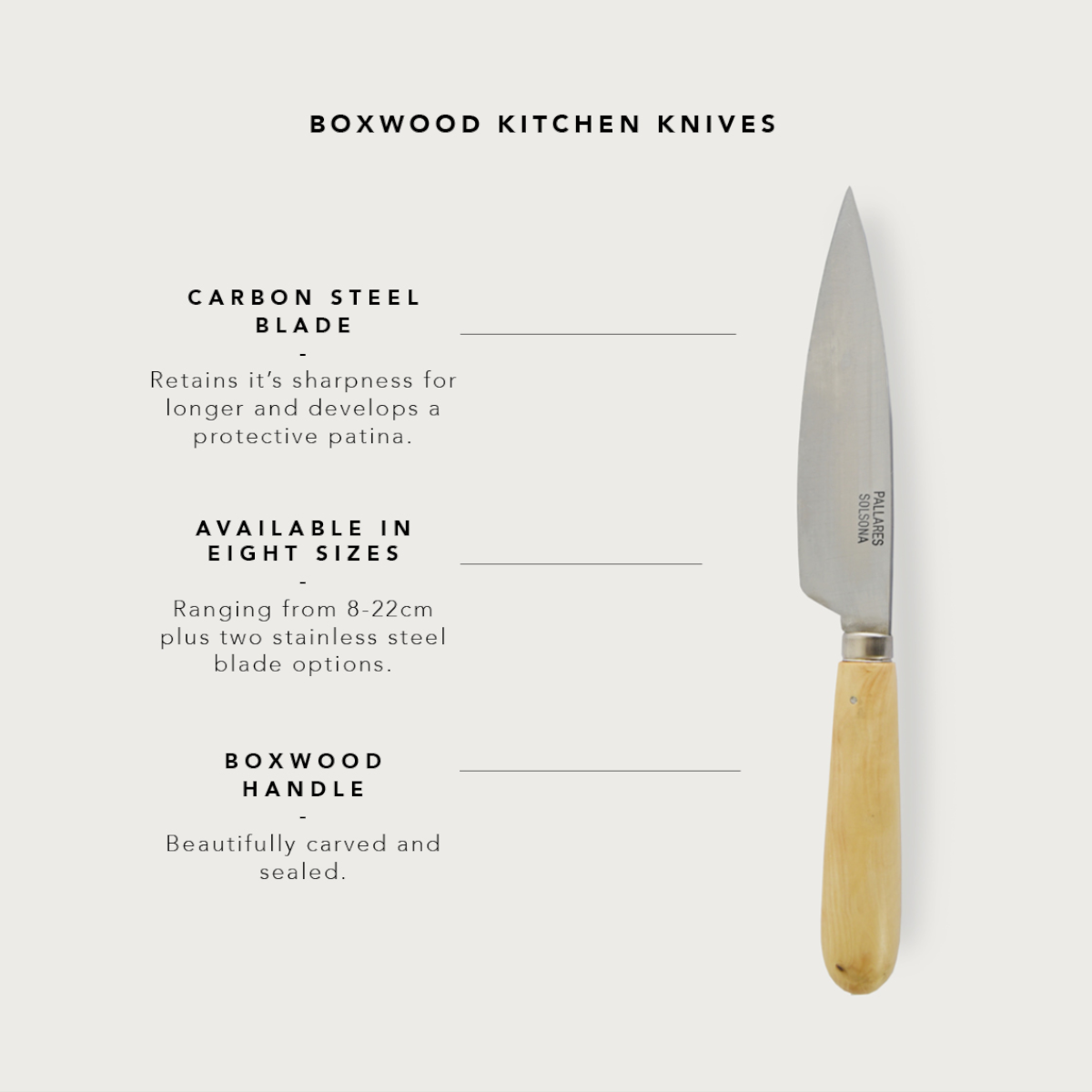 Pallares | Kitchen Knife | Boxwood & Carbon Steel | 8cm
