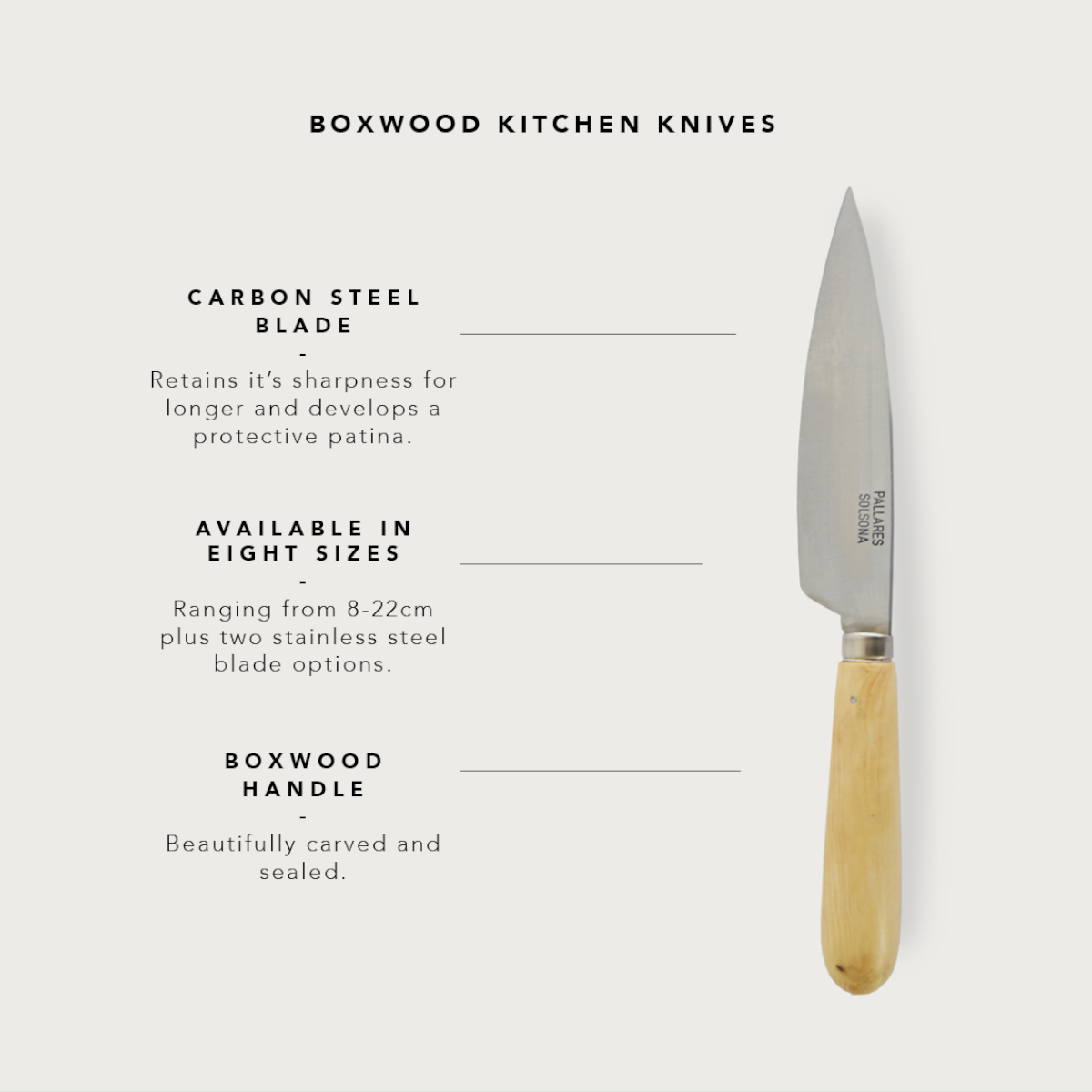 Pallares | Kitchen Knife | Boxwood & Carbon Steel | 11cm