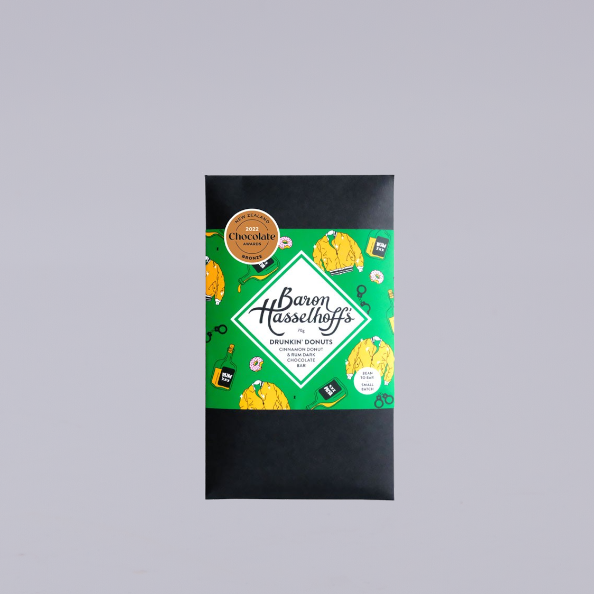 Baron Hasselhoff's | Drunk'n Donuts | Cinnamon Donut & Rum Dark Chocolate | 70g