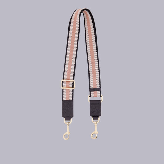 Saben | Feature Strap Webbing |  Black + White + Desert Rose
