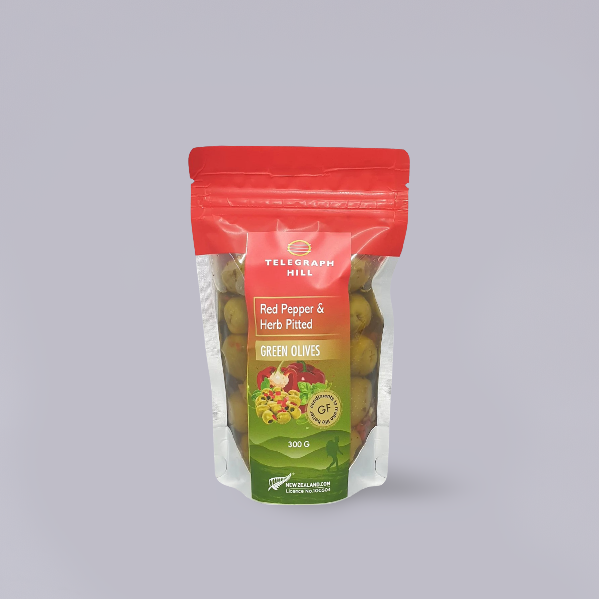 Telegraph Hill | Red Pepper & Herb Pitted Green Olives | 300g